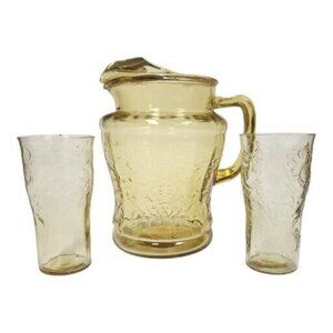 1930s Federal Glass Madrid Amber Depression Glass 80oz Pitcher & Glasses Set